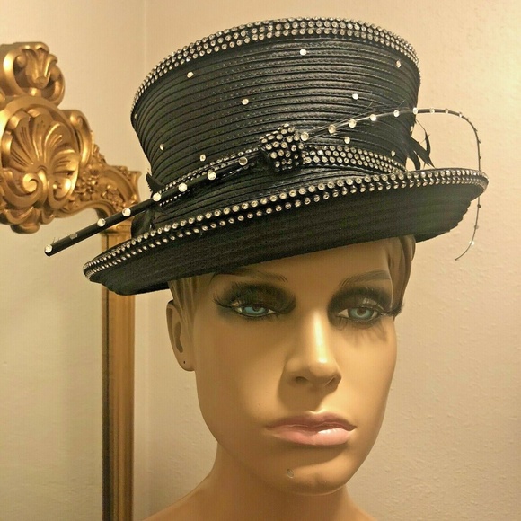 Mr Song Millinery Blk Rhinestone Feathers - Picture 2 of 8